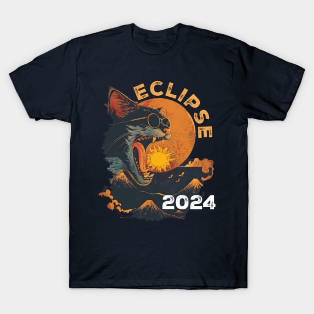 Eclipse 2024 Funny Cat In Sunglasses Total Solar Eclipse T-Shirt by Ai Wanderer